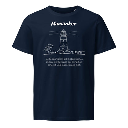 Geschenk T-Shirt - Mamanker T-Shirt in Marineblau aus 155g/m² Bio-Baumwolle, Res5 Edition, Frontansicht mit weißem Print