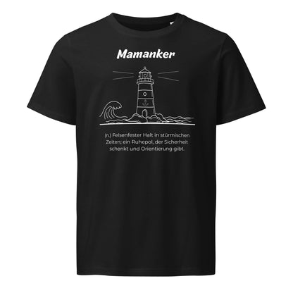 Geschenk T-Shirt - Mamanker T-Shirt in Schwarz aus 155g/m² Bio-Baumwolle, Res5 Edition, Frontansicht mit weißem Print