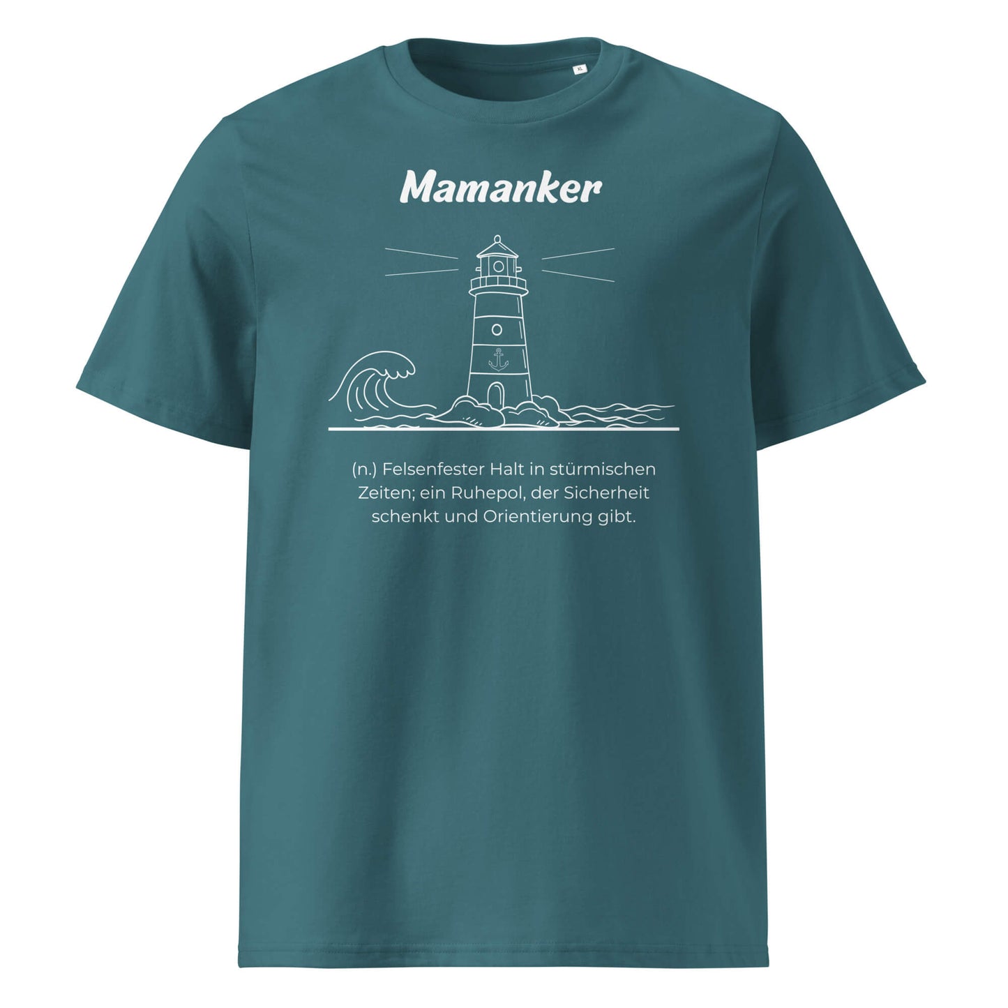 Geschenk T-Shirt - Mamanker T-Shirt in Stargazer aus 180/m² Bio-Baumwolle, Premium Edition, Frontansicht mit weißem Print