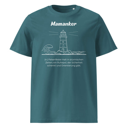 Geschenk T-Shirt - Mamanker T-Shirt in Stargazer aus 180/m² Bio-Baumwolle, Premium Edition, Frontansicht mit weißem Print