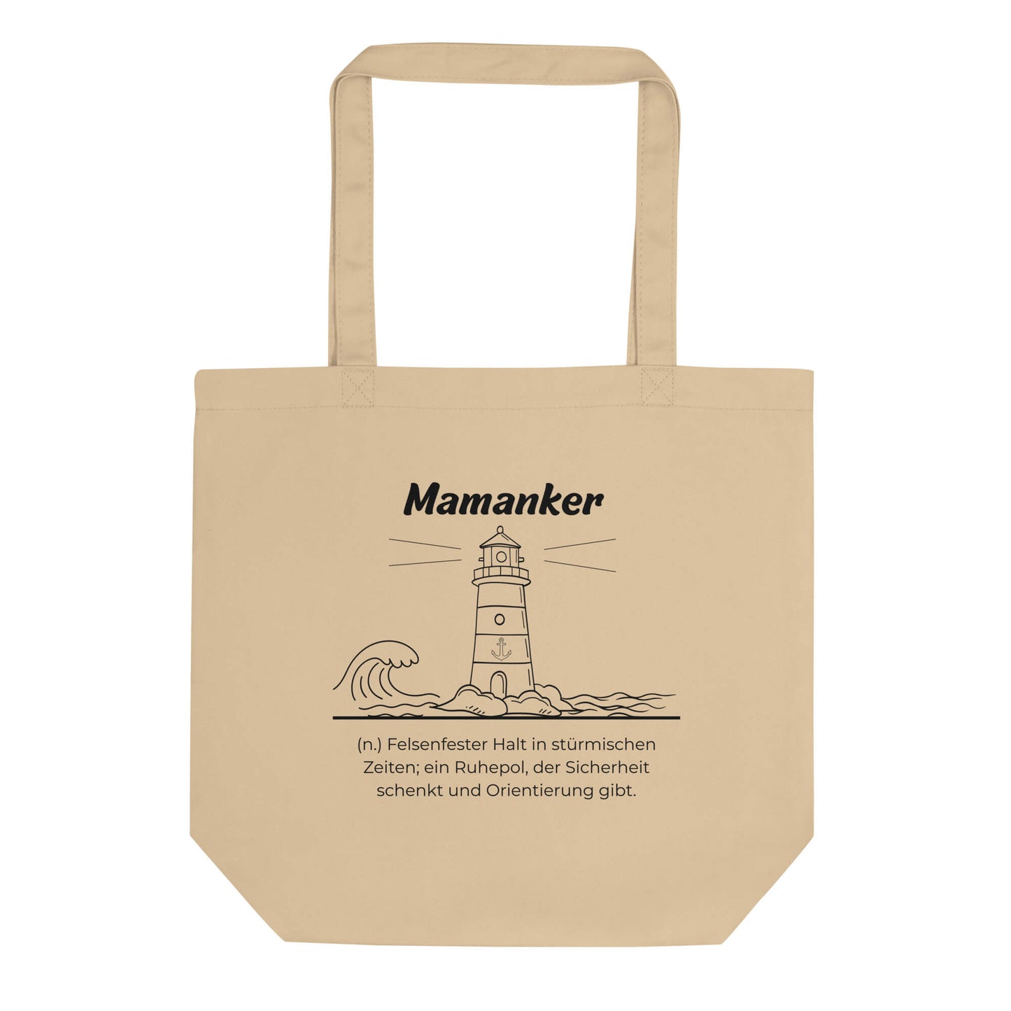 Geschenk Einkaufstasche - Mamanker Tasche in Khaki aus Bio-Baumwolle - Res5 Edition - Frontansicht mit schwarzem Print