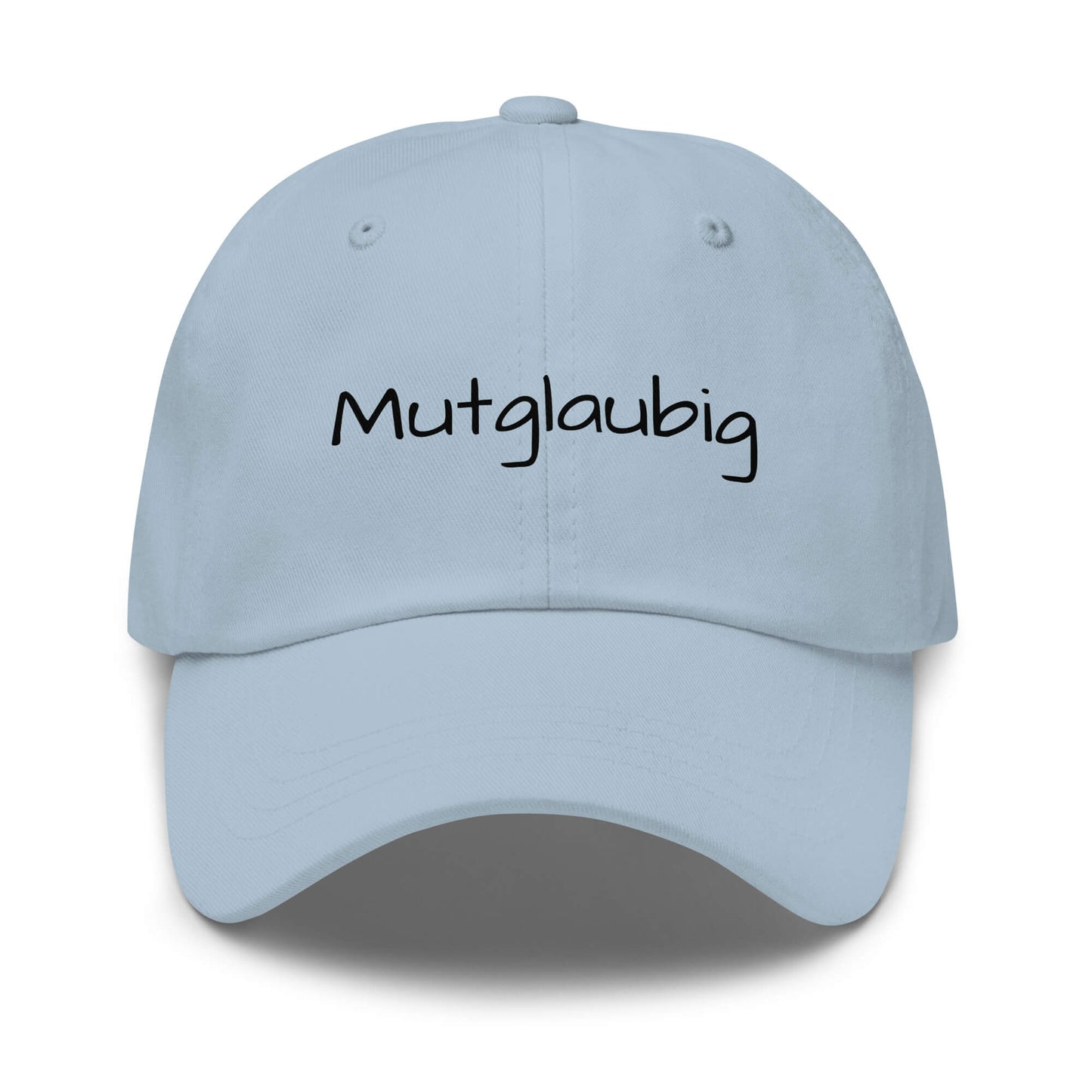 Cap mit Wort - Mutglaubig Dad Cap in Light Blue - Premium Edition - mit weißem Print - Frontansicht