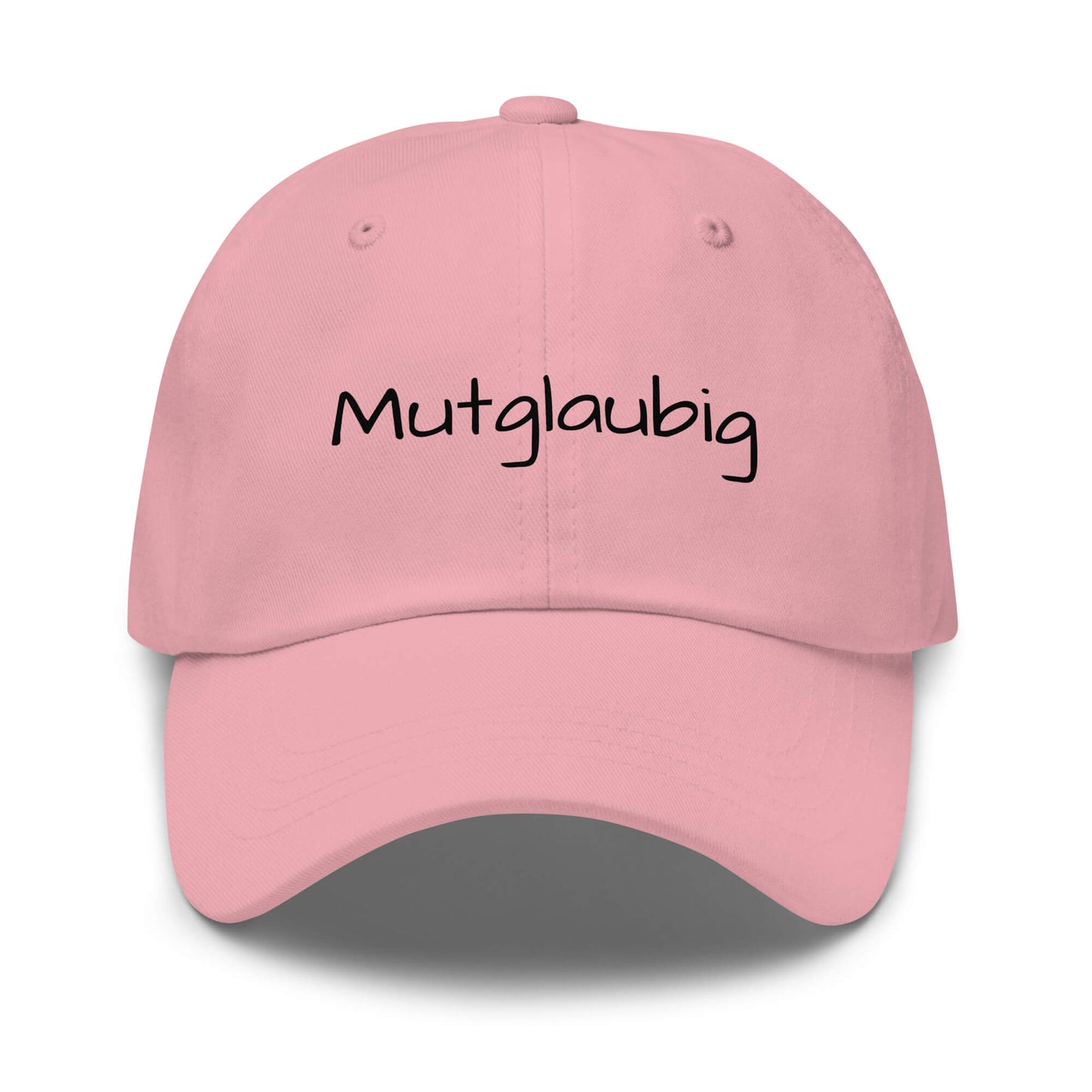 Cap mit Wort - Mutglaubig Dad Cap in Pink - Premium Edition - mit weißem Print - Frontansicht