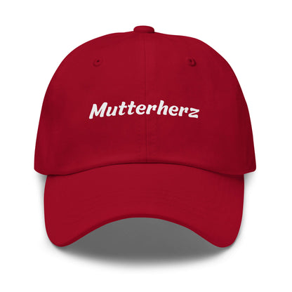 Geschenk Cap - Mutterherz Dad Cap in Cranberry - Premium Edition - mit weißem Print - Frontansicht
