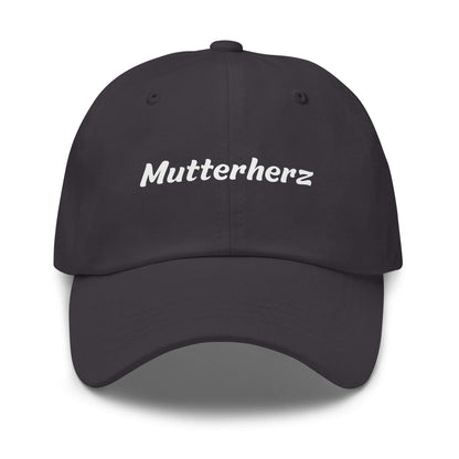 Geschenk Cap - Mutterherz Dad Cap in Grau - Premium Edition - mit weißem Print - Frontansicht