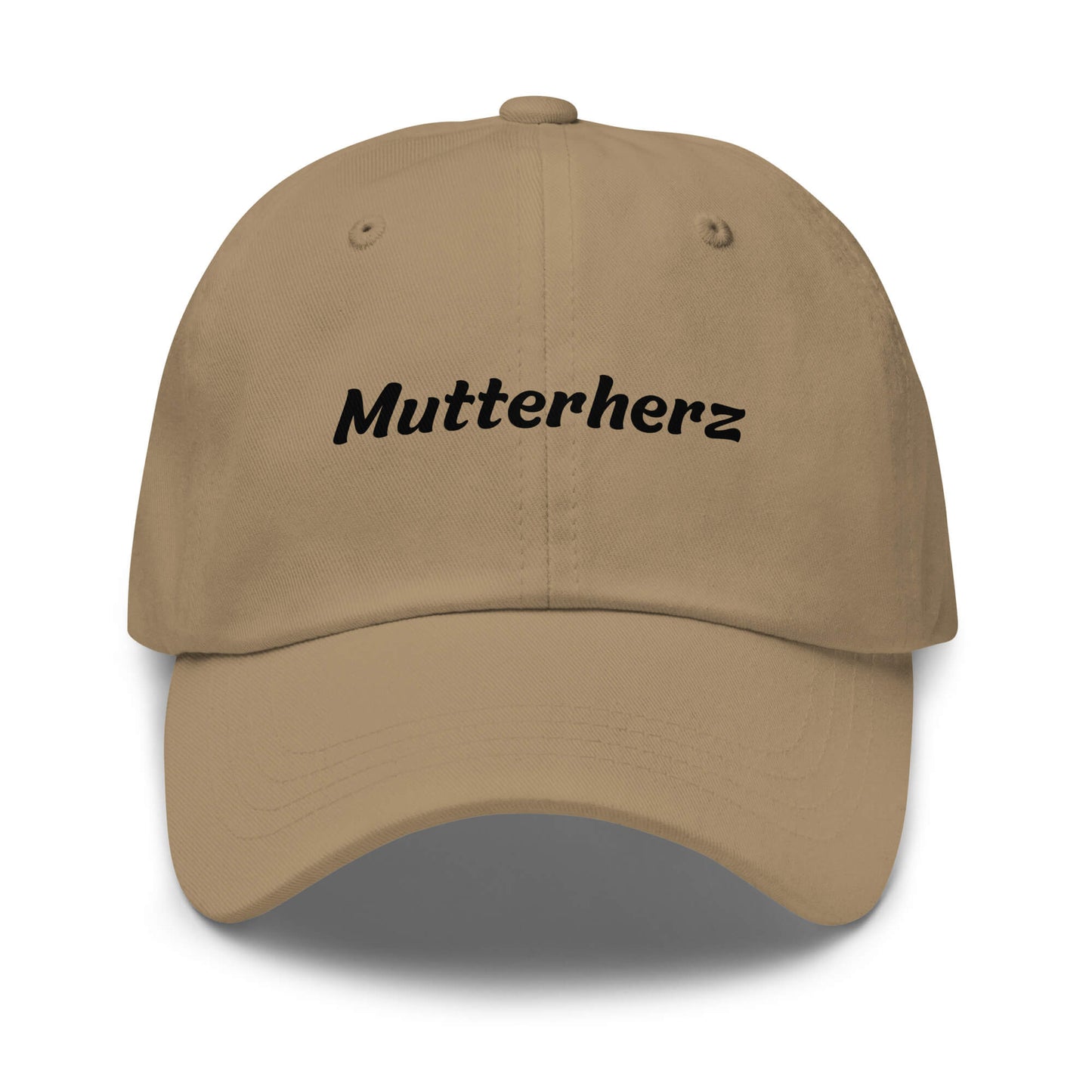Geschenk Cap - Mutterherz Dad Cap in Khaki - Premium Edition - mit schwarzem Print - Frontansicht
