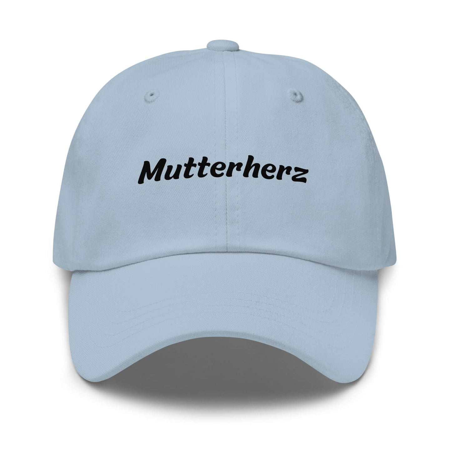 Geschenk Cap - Mutterherz Dad Cap in Light Blue - Premium Edition - mit schwarzem Print - Frontansicht