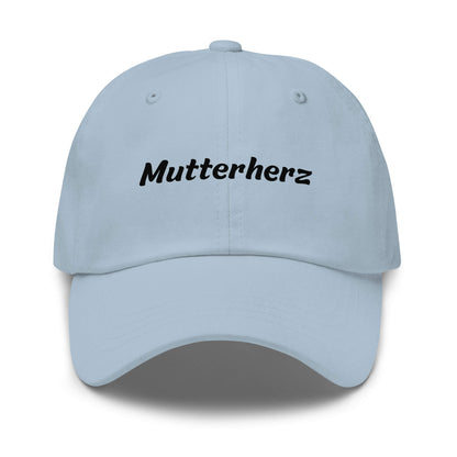 Geschenk Cap - Mutterherz Dad Cap in Light Blue - Premium Edition - mit schwarzem Print - Frontansicht