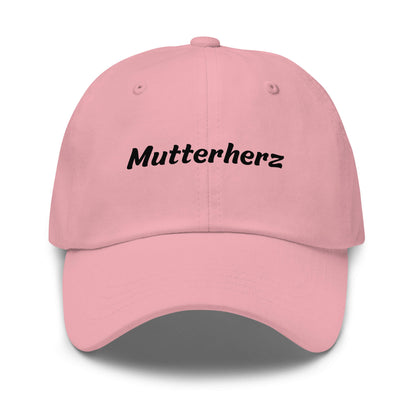 Geschenk Cap - Mutterherz Dad Cap in Pink - Premium Edition - mit schwarzem Print - Frontansicht