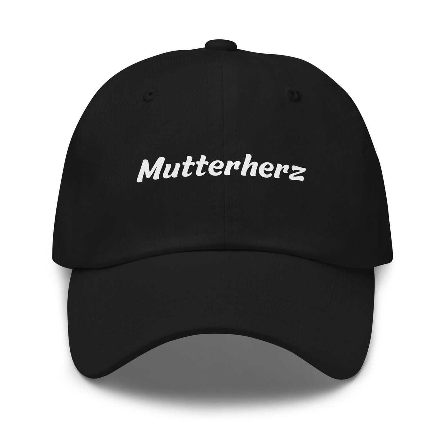 Geschenk Cap - Mutterherz Dad Cap in Schwarz - Premium Edition - mit weißem Print - Frontansicht
