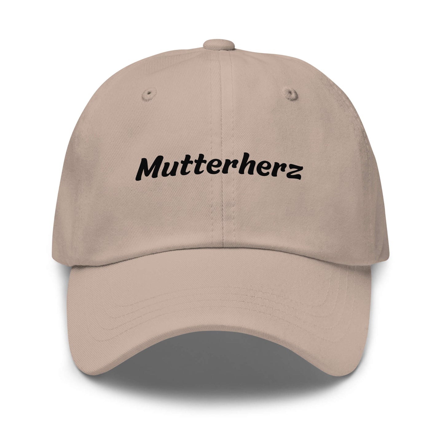 Geschenk Cap - Mutterherz Dad Cap in Stone - Premium Edition - mit schwarzem Print - Frontansicht