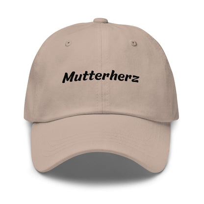 Geschenk Cap - Mutterherz Dad Cap in Stone - Premium Edition - mit schwarzem Print - Frontansicht