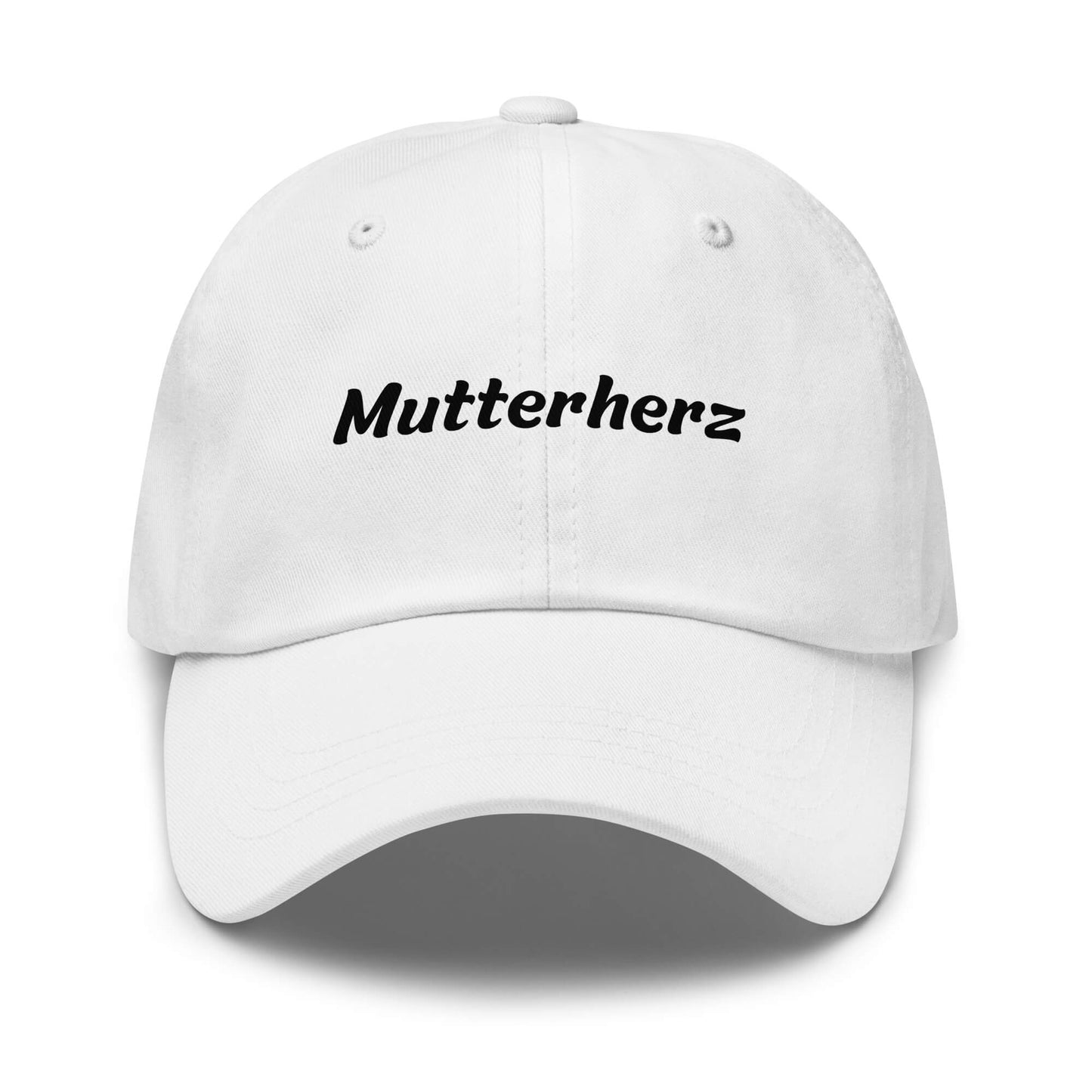 Geschenk Cap - Mutterherz Dad Cap in Weiß - Premium Edition - mit schwarzem Print - Frontansicht