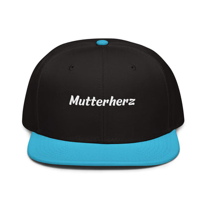 Geschenk Cap - Mutterherz Snapback Cap in Schwarz-Blau - Res5 Edition - mit weißem Print - Frontansicht