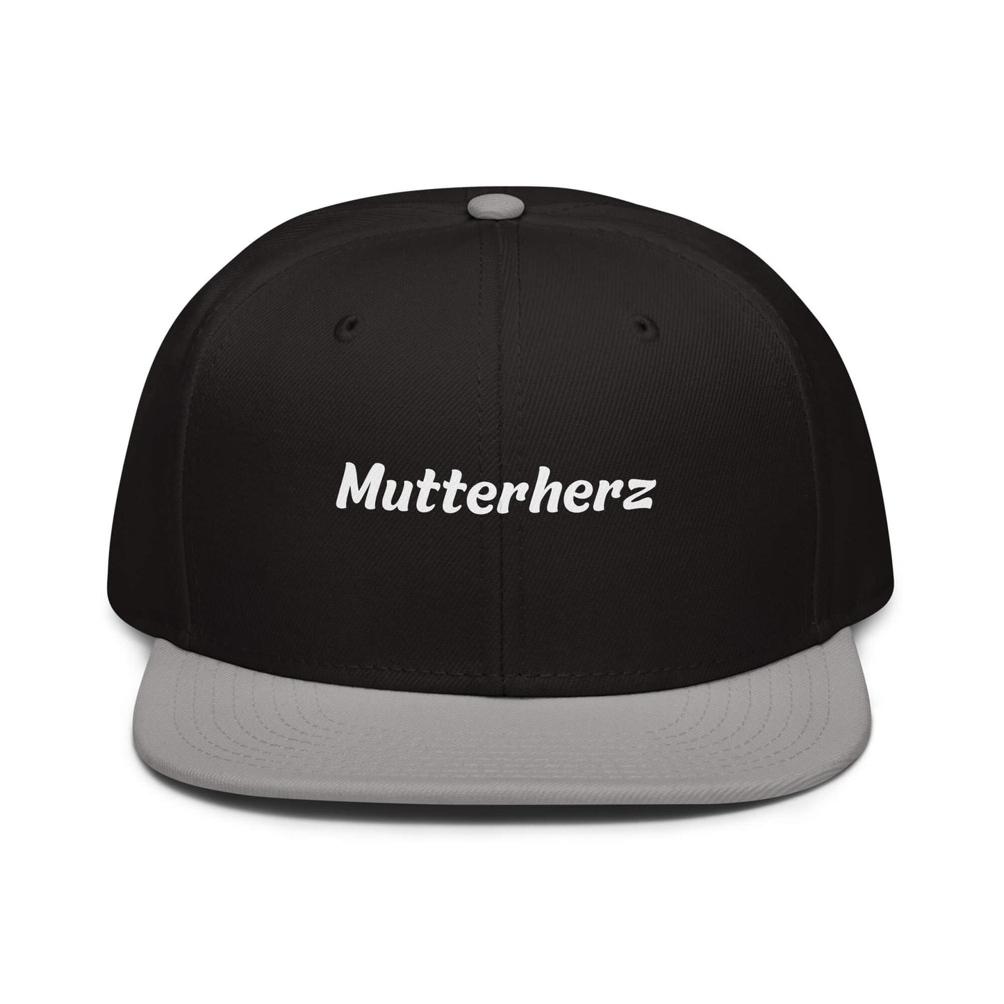 Geschenk Cap - Mutterherz Snapback Cap in Schwarz-Grau - Res5 Edition - mit weißem Print - Frontansicht