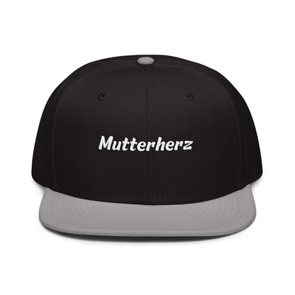 Geschenk Cap - Mutterherz Snapback Cap in Schwarz-Grau - Res5 Edition - mit weißem Print - Frontansicht