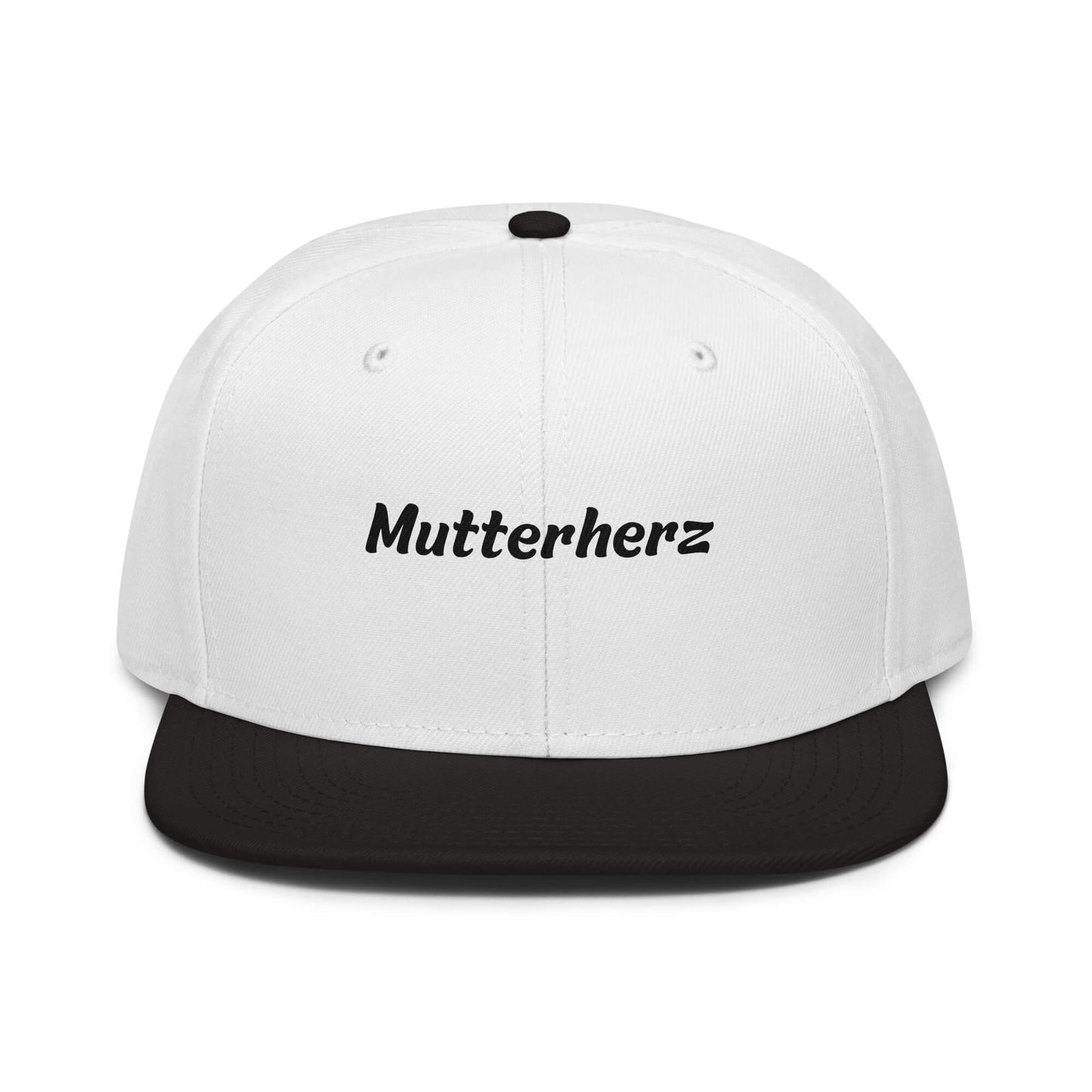 Geschenk Cap - Mutterherz Snapback Cap in Weiß-Schwarz - Res5 Edition - mit schwarzem Print - Frontansicht