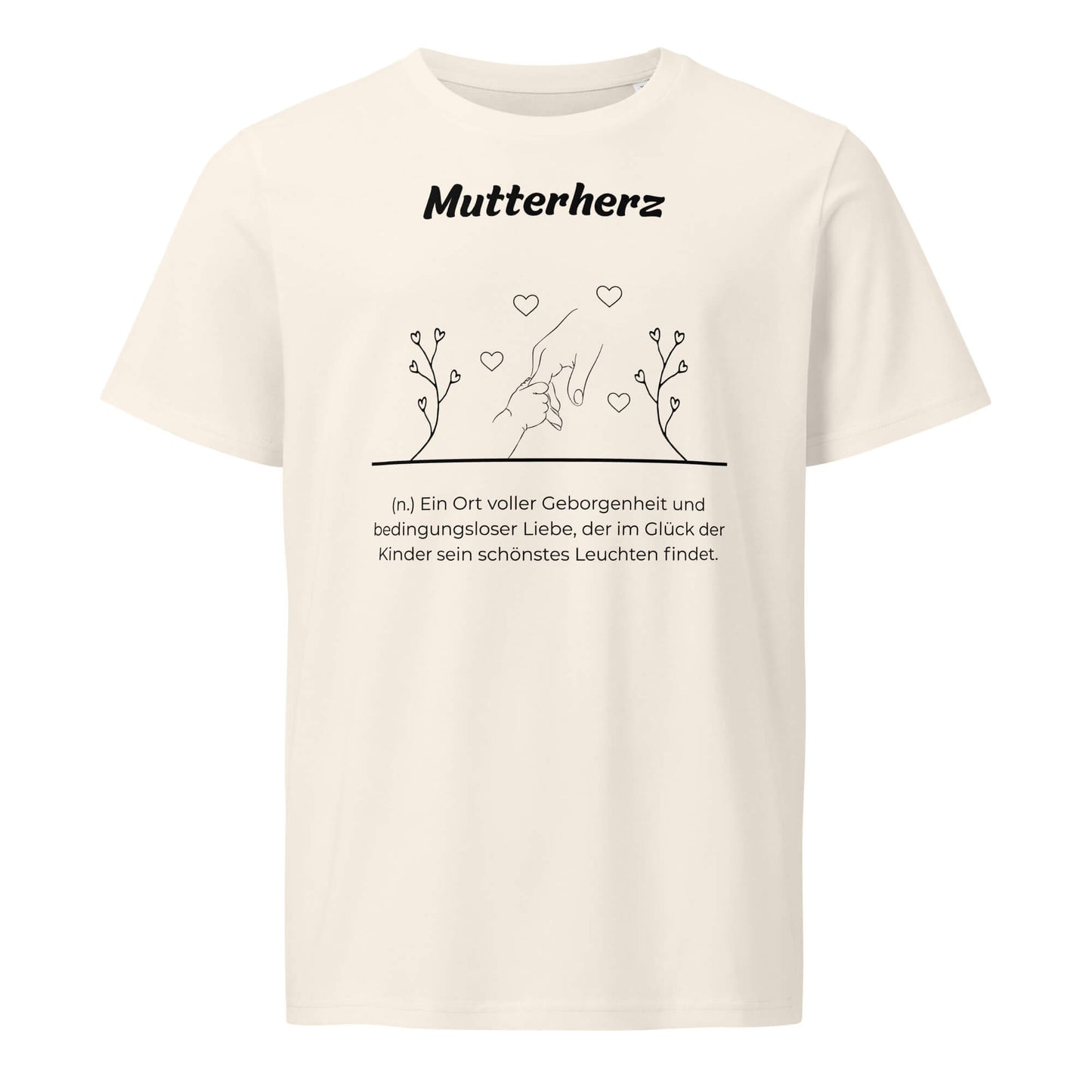 Geschenk T-Shirt - Mutterherz T-Shirt in Vintage White aus 155g/m² Bio-Baumwolle, Res5 Edition, Frontansicht mit weißem Print