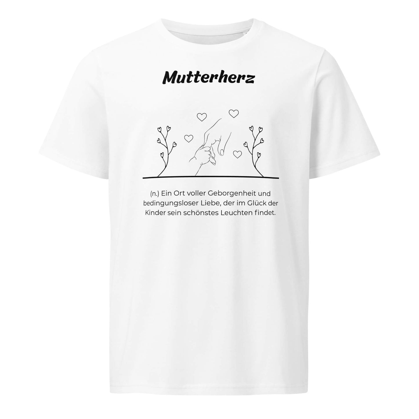 Geschenk T-Shirt - Mutterherz T-Shirt in Weiß aus 155g/m² Bio-Baumwolle, Res5 Edition, Frontansicht mit schwarzem Print