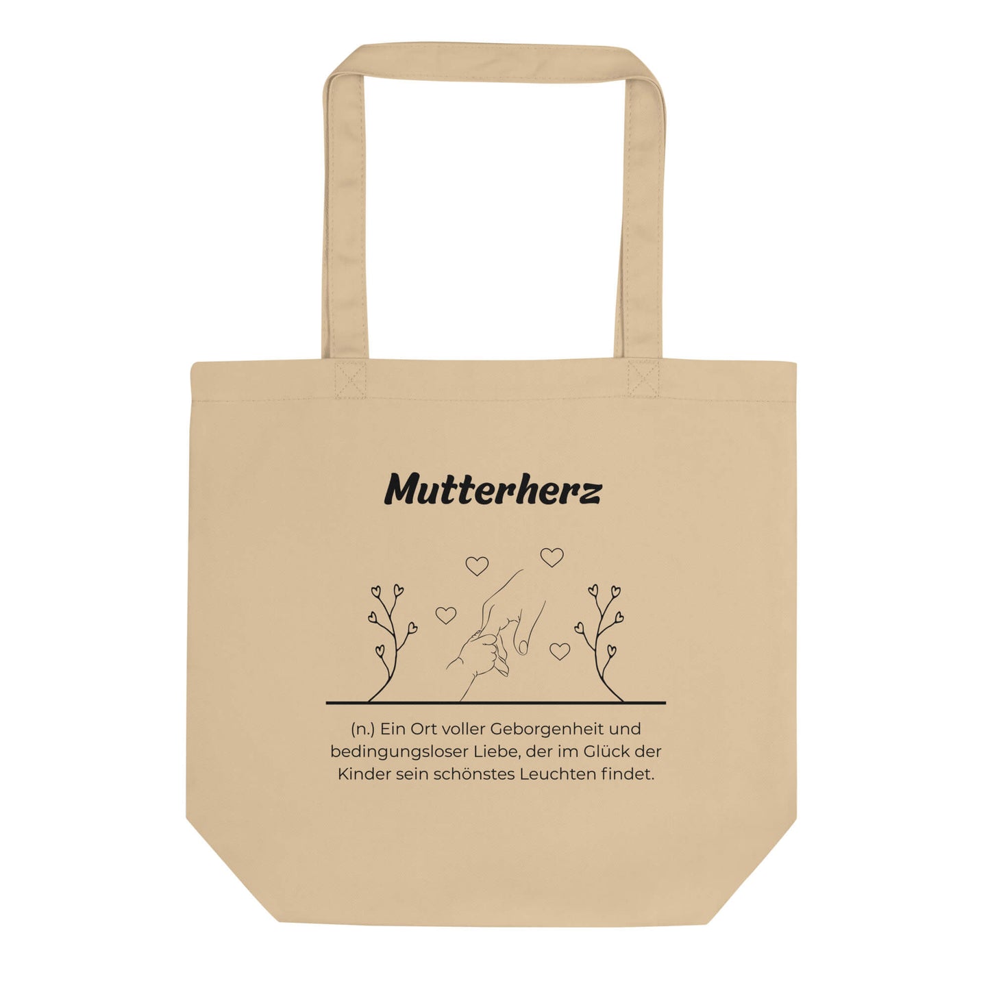 Geschenk Einkaufstasche - Mutterherz Tasche in Khaki aus Bio-Baumwolle - Res5 Edition - Frontansicht mit schwarzem Print