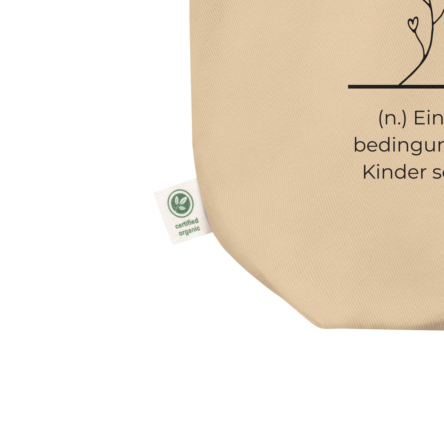 Geschenk Einkaufstasche - Mutterherz Tasche in Khaki aus Bio-Baumwolle - Res5 Edition - Ansicht zertifzierte Info