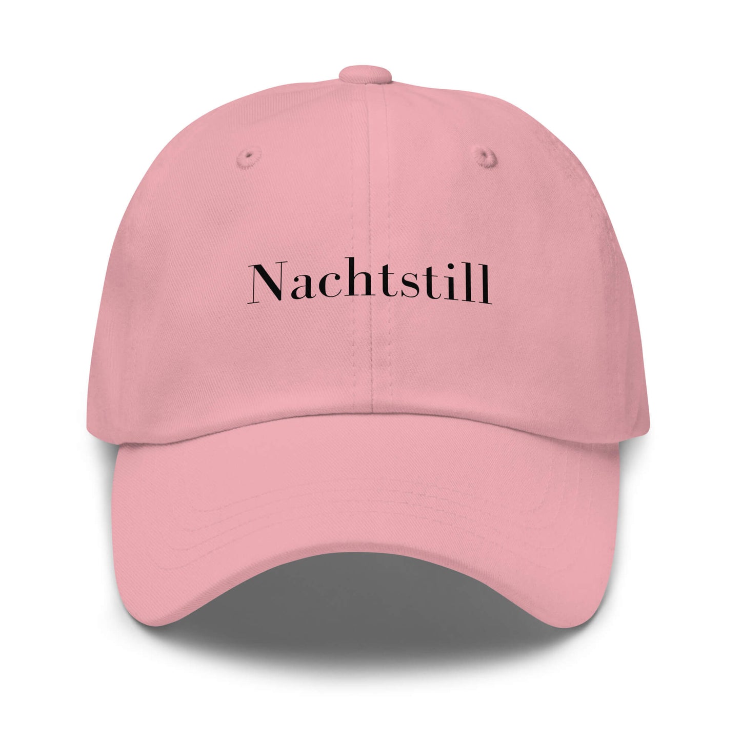 Nachtstill Premium Dad Cap in Pink aus Chino-Baumwoll-Twill - neues Wort für Stille & Kraft - Front - Wortstolz Design