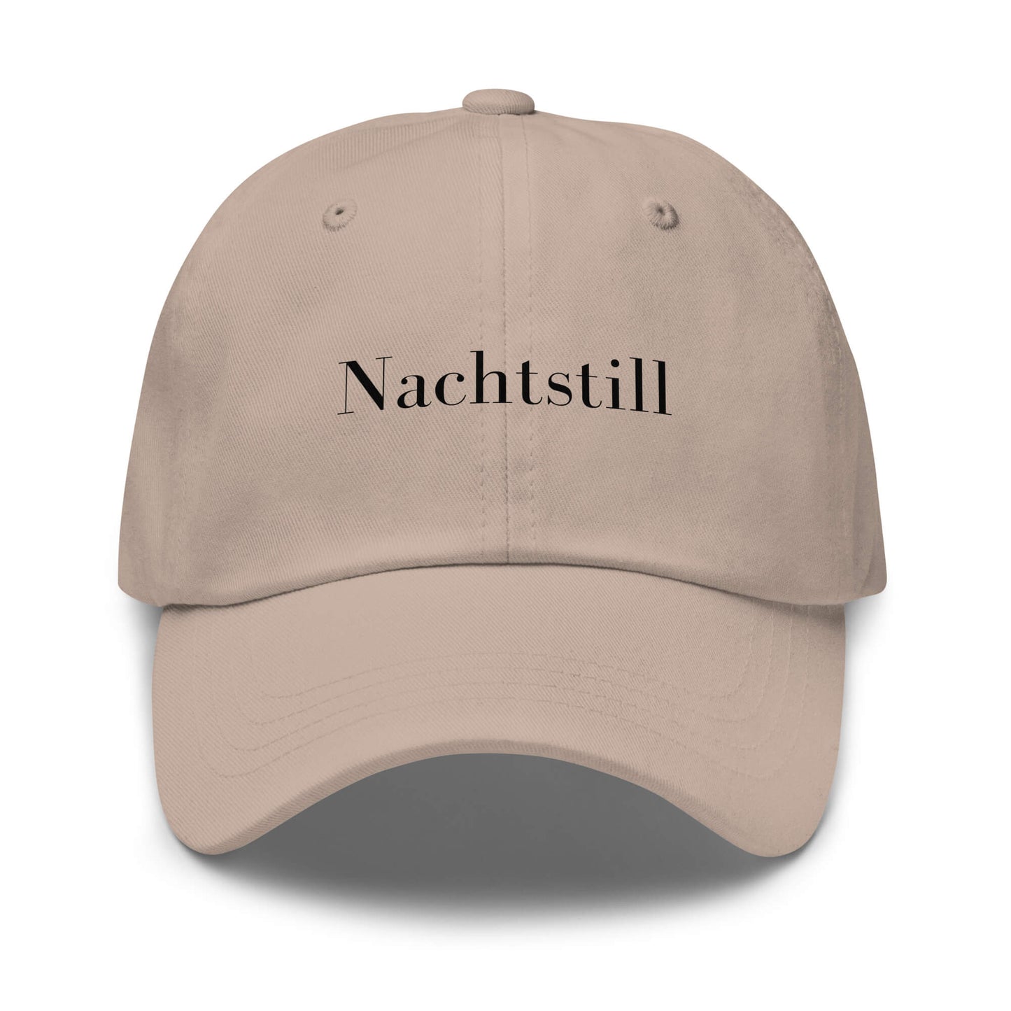 Nachtstill Premium Dad Cap in Stone  aus Chino-Baumwoll-Twill - neues Wort für Stille & Kraft - Front - Wortstolz Design