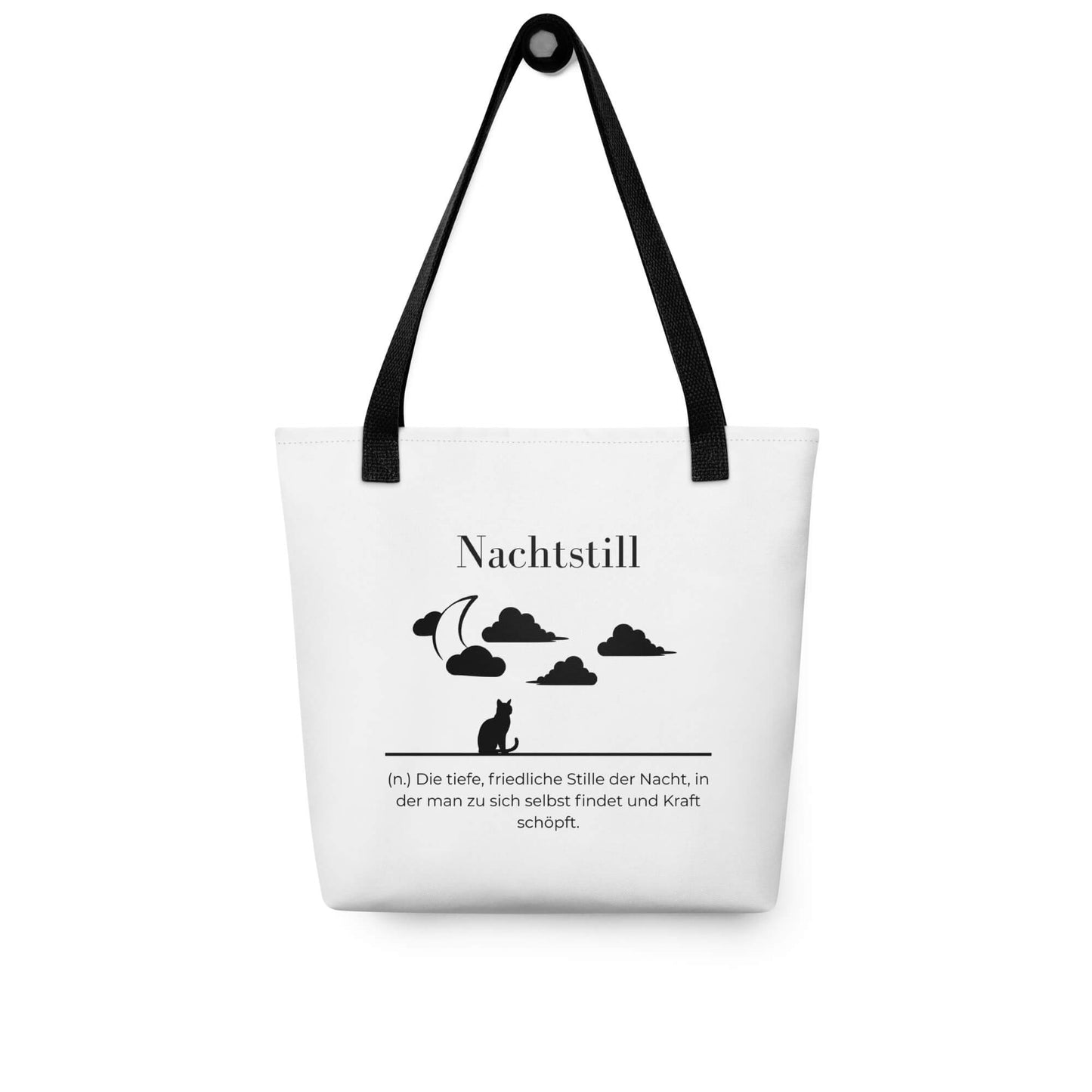 Nachtstill - Stofftasche in Black -White aus Polyester und Baumwolle - Premium Edition - Frontansicht hängend mit schwarzem Print