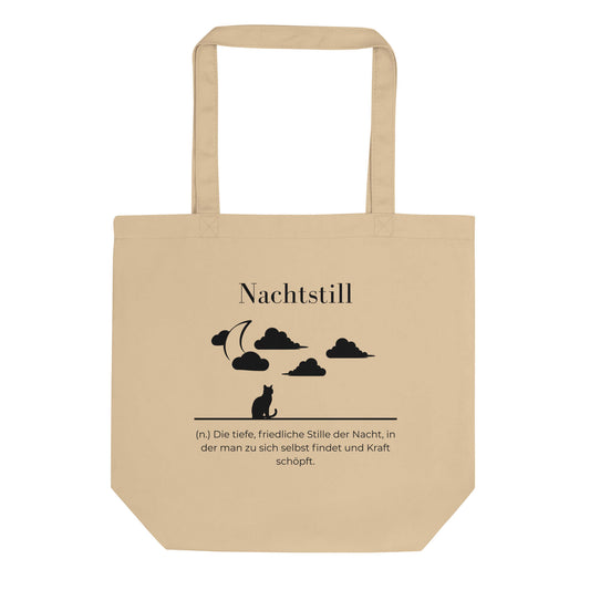 Nachtstill Bio-Stoffbeutel. Einkaufstasche in Oyster aus Bio-Baumwolle - Res5 Edition - Frontansichtmit schwarzem Print
