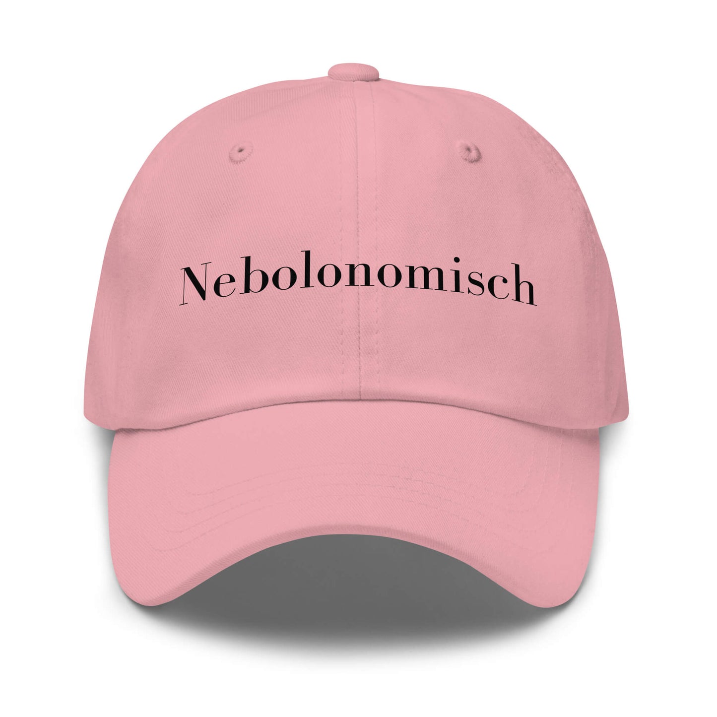 Nebolonomisch Premium Dad Cap in Pink aus Chino-Baumwoll-Twill - neues Wort für eine geheimnisvolle Welt - Front - Wortstolz Design