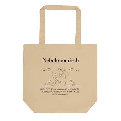 Nebolonomisch Bio-Stoffbeutel. Einkaufstasche in Oyster aus Bio-Baumwolle - Res5 Edition - Frontansichtmit schwarzem Print