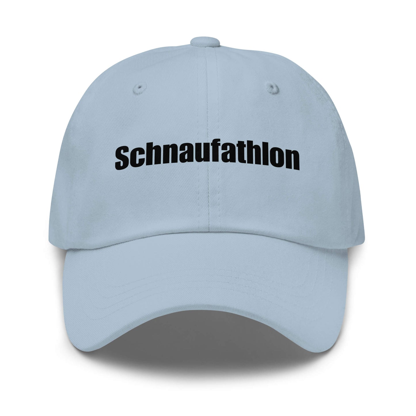 Schnaufathlon Premium Dad Cap in Stone aus Chino-Baumwoll-Twill - neues Wort für Anstrengung und Stolz - Front - Wortstolz Design