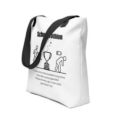 Schnaufathlon - Stofftasche in Black - White aus Polyester und Baumwolle - Premium Edition - Frontansicht schräg mit schwarzem Print