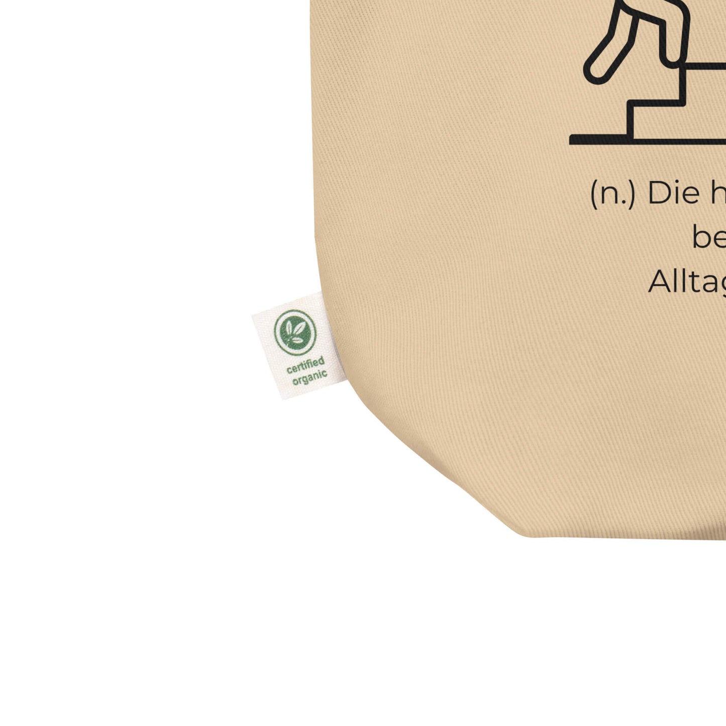 Schnaufathlon Bio-Stoffbeutel. Einkaufstasche in Oyster aus Bio-Baumwolle - Res5 Edition - Ansicht Zertifikat Info