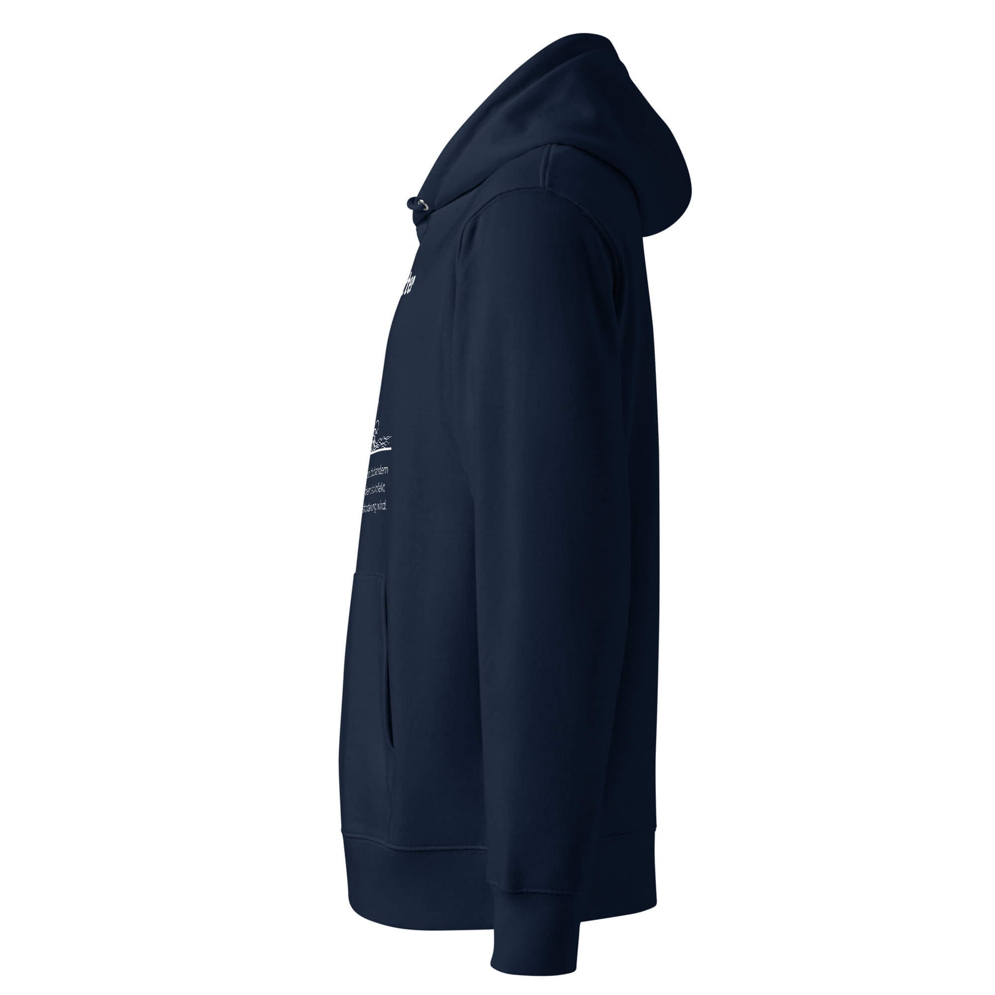 Geschenk Hoodie - Schnupfwitter Kapuzenpullover in Marineblau aus Bio-Baumwolle - Premium Edition - Ansicht links