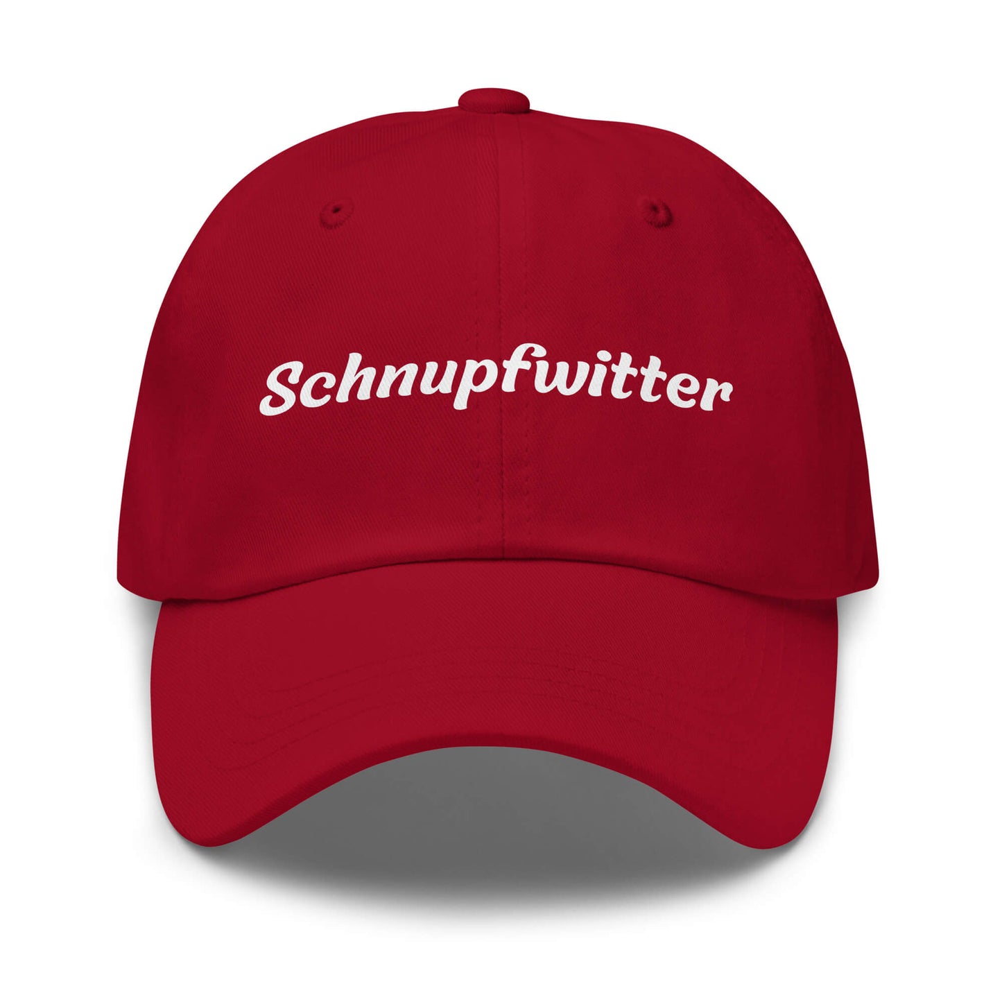 Geschenk Cap - Schnupfwitter Dad Cap in Cranberry - Premium Edition - mit weißem Print - Frontansicht