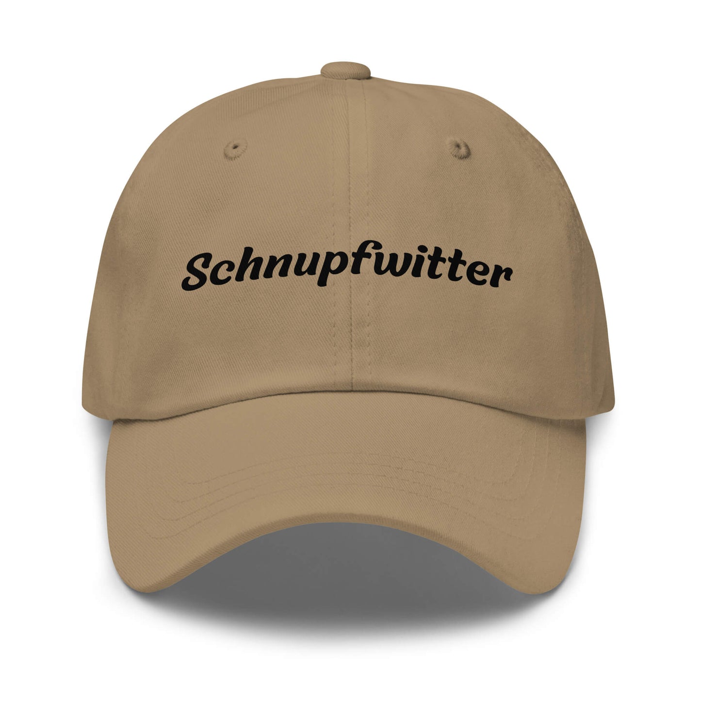 Geschenk Cap - Schnupfwitter Dad Cap in Khaki - Premium Edition - mit schwarzem Print - Frontansicht