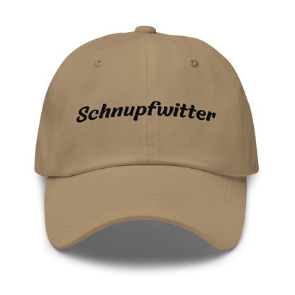 Geschenk Cap - Schnupfwitter Dad Cap in Khaki - Premium Edition - mit schwarzem Print - Frontansicht