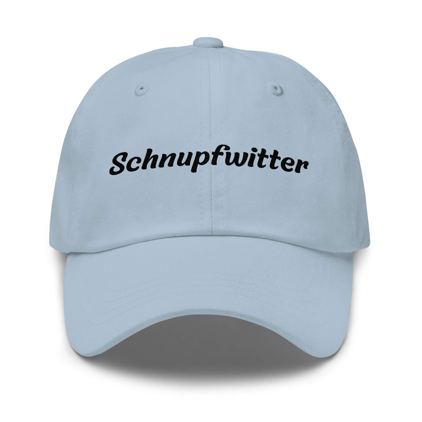 Geschenk Cap - Schnupfwitter Dad Cap in Light Blue - Premium Edition - mit schwarzem Print - Frontansicht