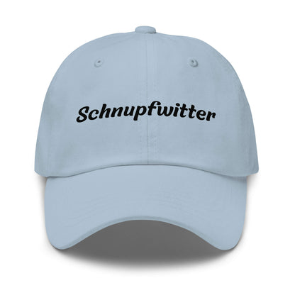 Geschenk Cap - Schnupfwitter Dad Cap in Light Blue - Premium Edition - mit schwarzem Print - Frontansicht