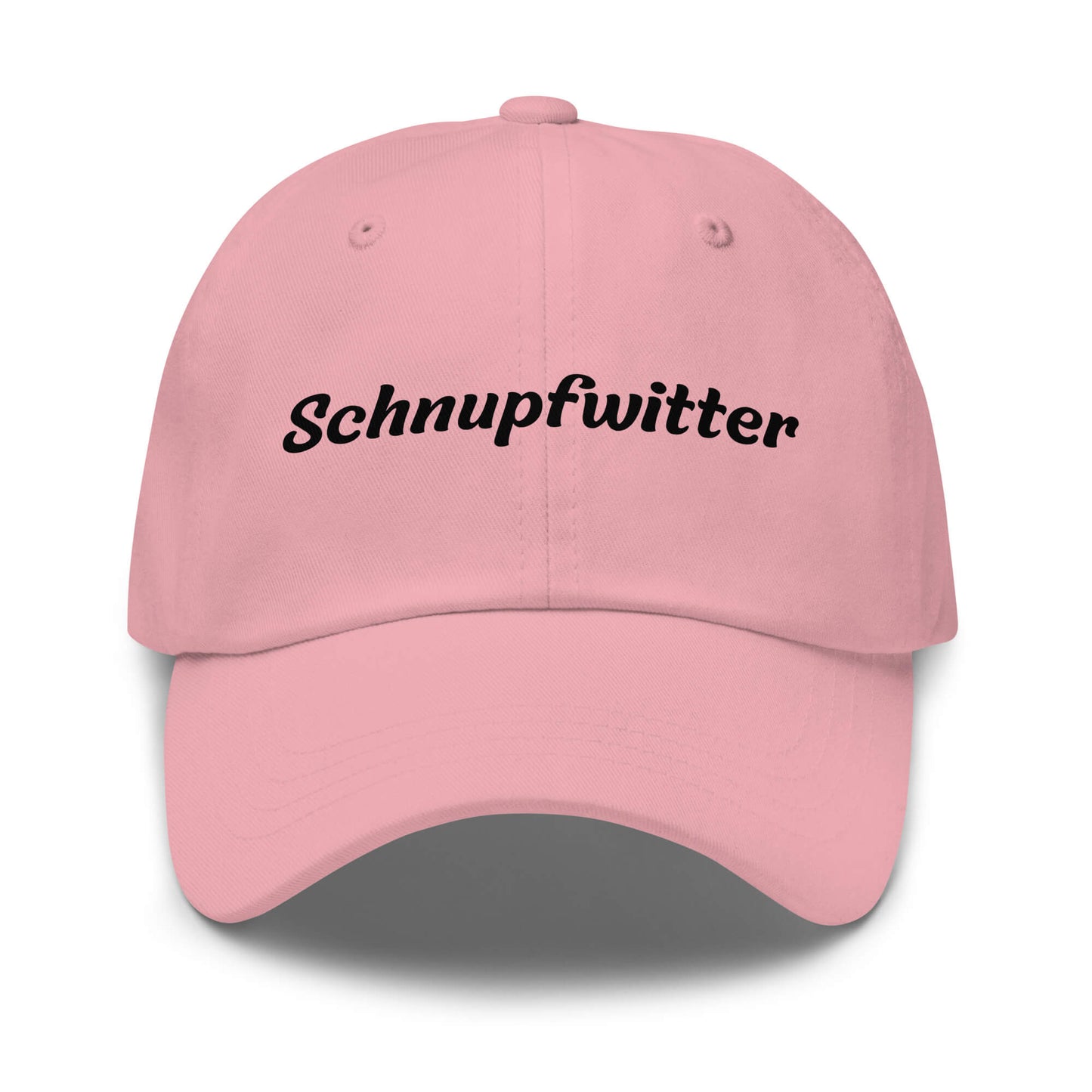Geschenk Cap - Schnupfwitter Dad Cap in Pink - Premium Edition - mit schwarzem Print - Frontansicht