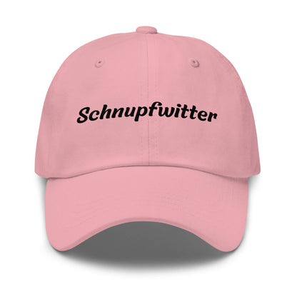Geschenk Cap - Schnupfwitter Dad Cap in Pink - Premium Edition - mit schwarzem Print - Frontansicht