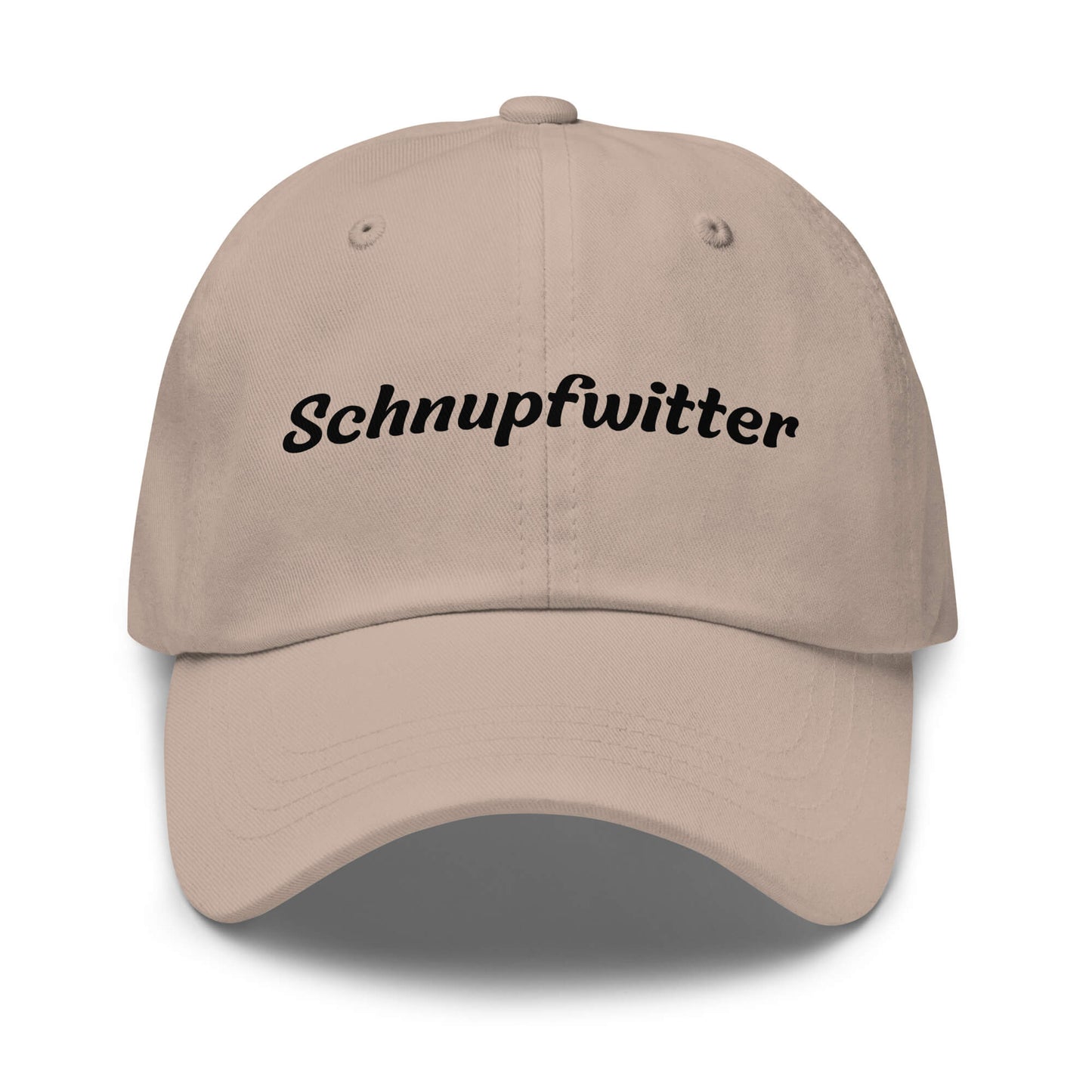Geschenk Cap - Schnupfwitter Dad Cap in Stone - Premium Edition - mit schwarzem Print - Frontansicht