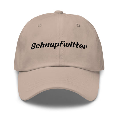 Geschenk Cap - Schnupfwitter Dad Cap in Stone - Premium Edition - mit schwarzem Print - Frontansicht