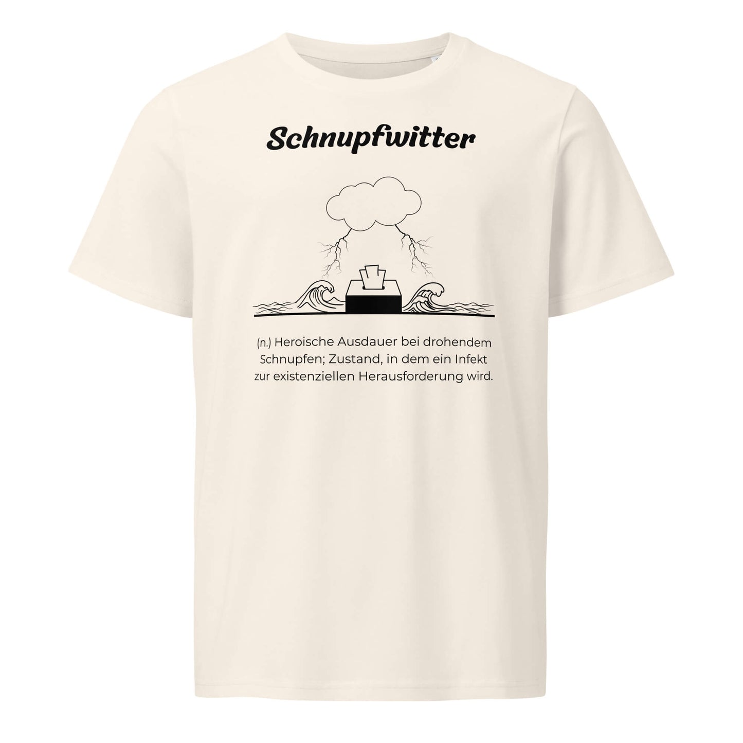 Geschenk T-Shirt - Schnupfwitter T-Shirt in Vintage White aus 155g/m² Bio-Baumwolle, Res5 Edition, Frontansicht mit schwarzem Print