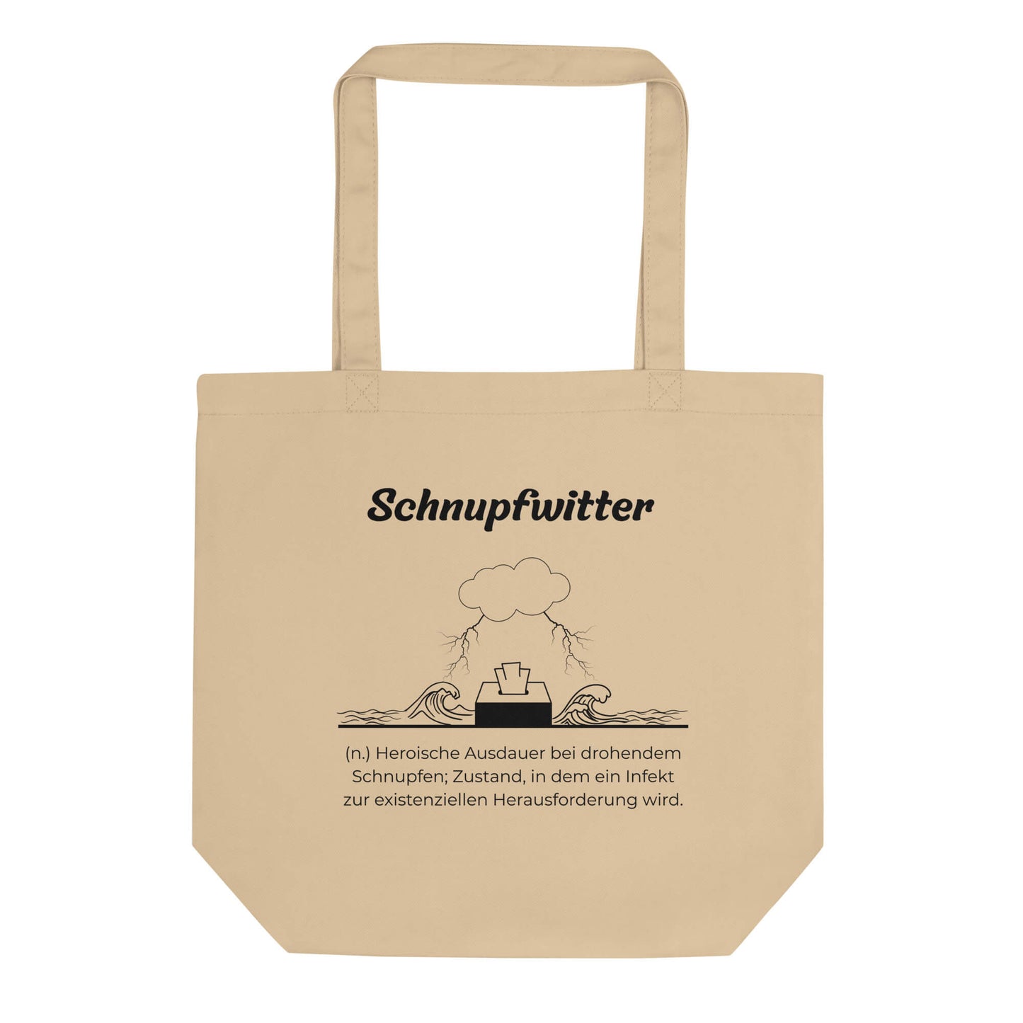 Geschenk Einkaufstasche - Schnupfwitter Tasche in Khaki aus Bio-Baumwolle - Res5 Edition - Frontansicht mit schwarzem Print