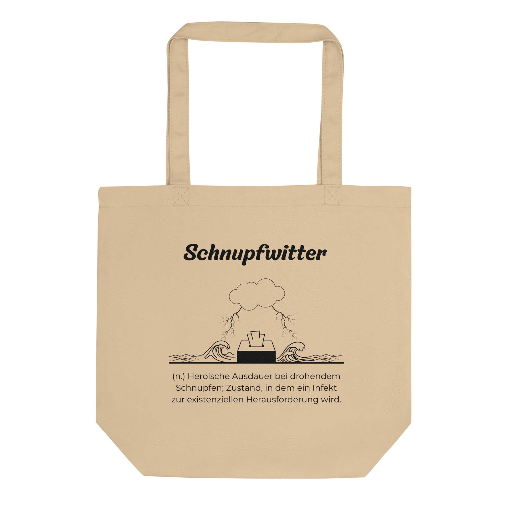 Geschenk Einkaufstasche - Schnupfwitter Tasche in Khaki aus Bio-Baumwolle - Res5 Edition - Frontansicht mit schwarzem Print