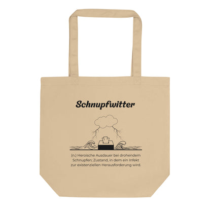 Geschenk Einkaufstasche - Schnupfwitter Tasche in Khaki aus Bio-Baumwolle - Res5 Edition - Frontansicht mit schwarzem Print