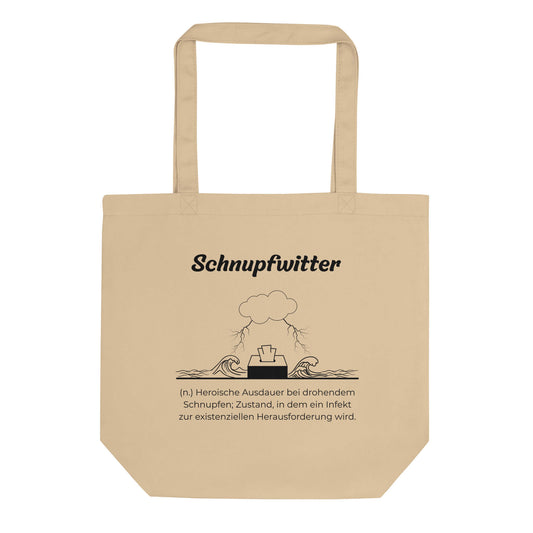 Geschenk Einkaufstasche - Schnupfwitter Tasche in Khaki aus Bio-Baumwolle - Res5 Edition - Frontansicht mit schwarzem Print