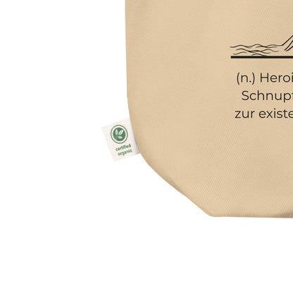 Geschenk Einkaufstasche - Schnupfwitter Tasche in Khaki aus Bio-Baumwolle - Res5 Edition - Ansicht zertifzierte Info
